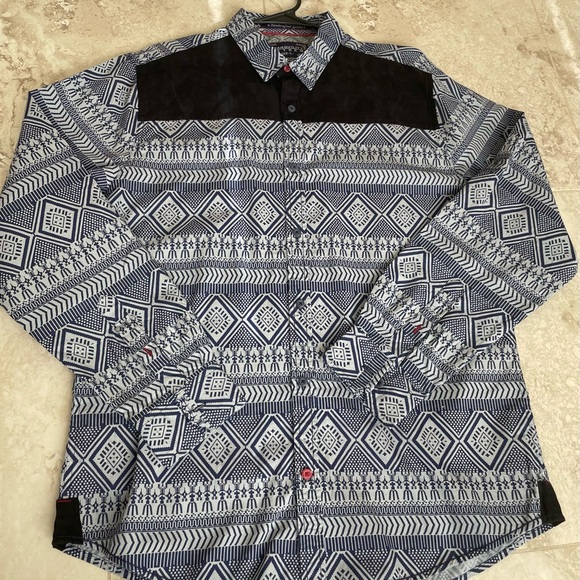 Tranquility Mayhem Blue Geometric Button-Up Shirt, Stylish, High Quality, LNC - Picture 10 of 10